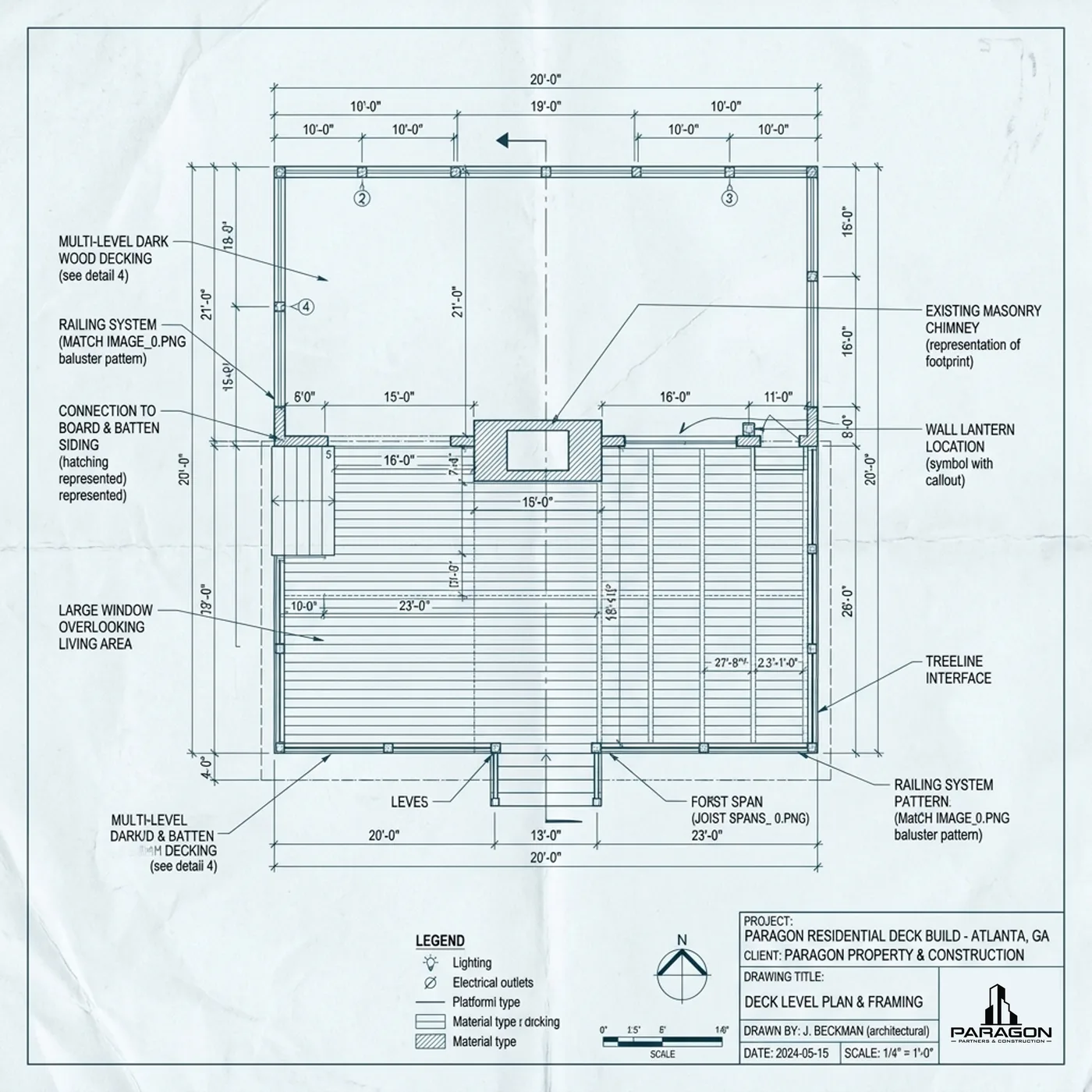 Architectural blueprint of a custom deck design